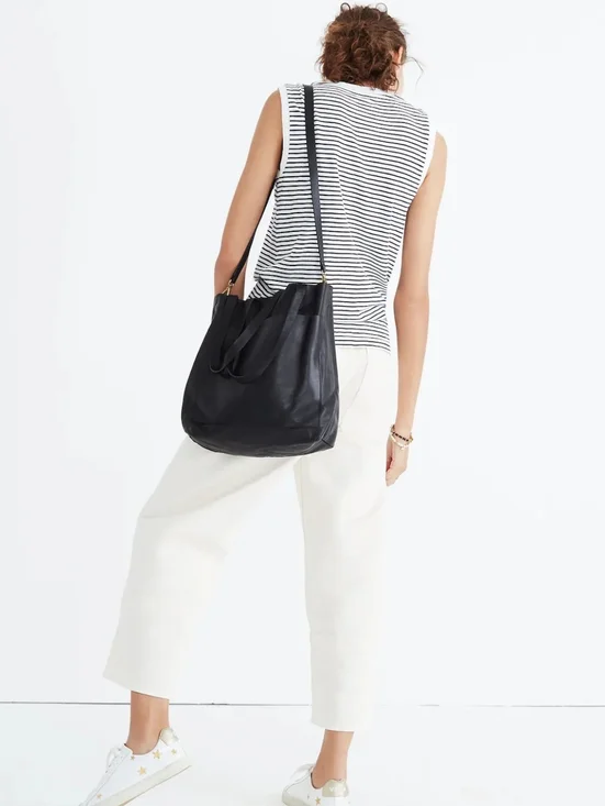 Madewell Classic True Black Leather The Medium Transport Tote Travel Minimalist - Picture 3 of 14